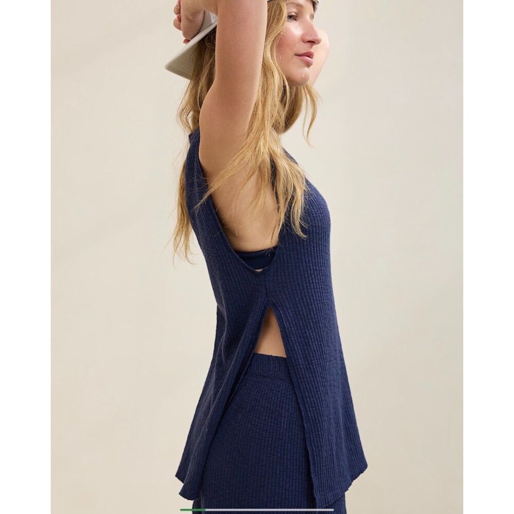 NEW Aerie women's set XXL S shirt shorts textured rib Tunic tank top navy blue